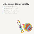 Load image into Gallery viewer, Feature highlights of embroidered mesh pouch keychain