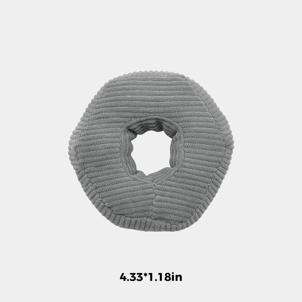 A gray ribbed corduroy donut-shaped cushion or ring-shaped pillow, shown from a top-down view on a light gray background with the text '4.33*1.