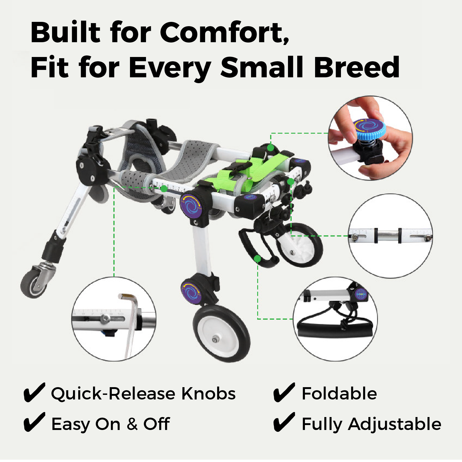 Adjustable Full-Support Dog Wheelchair for small Dogs