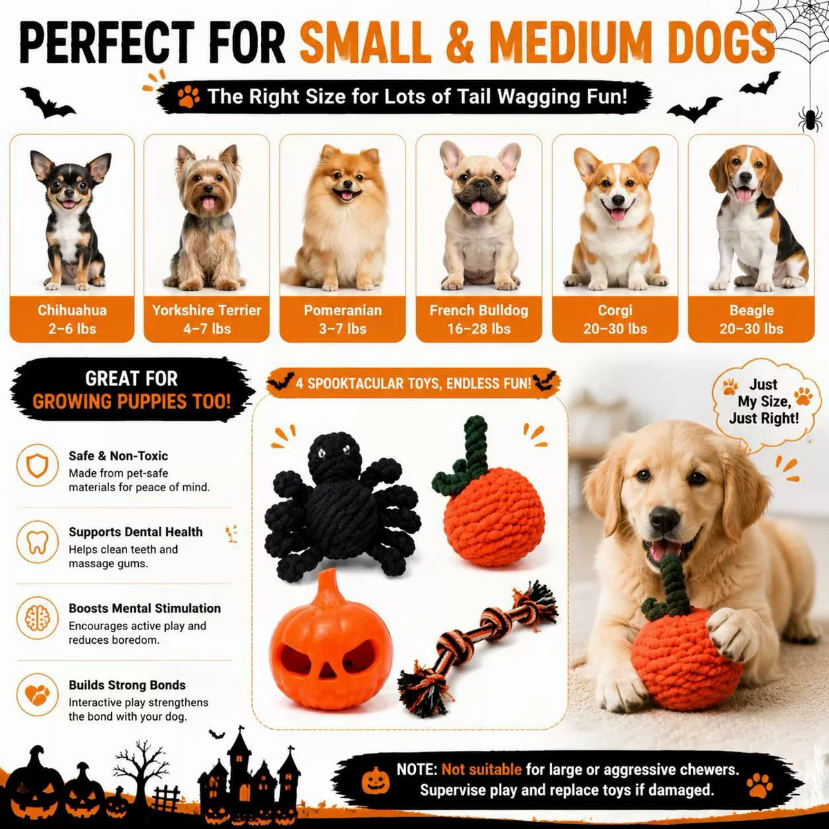 Halloween Rope Spider Dog Toy – Chew & Treat Toy