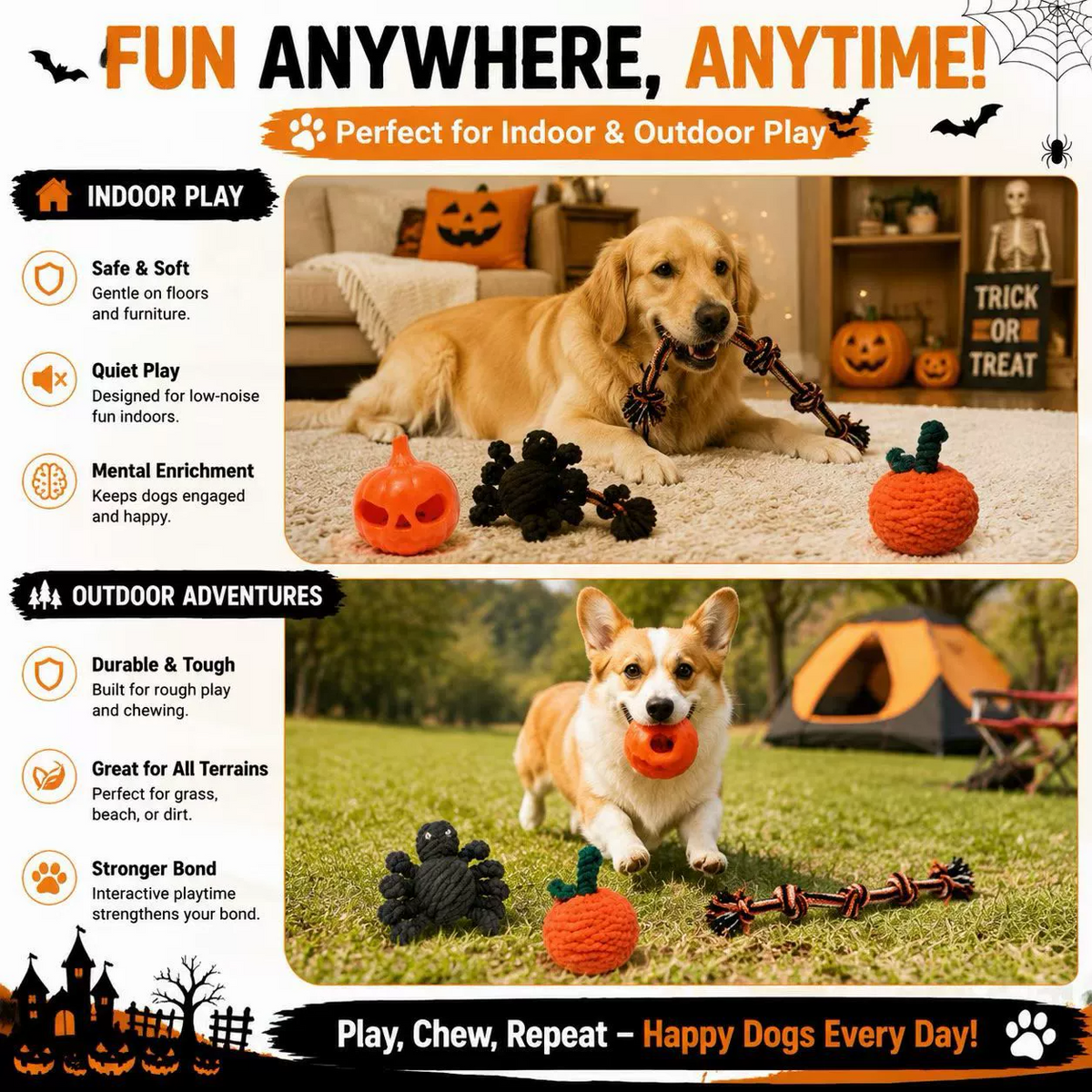 Halloween Rope Spider Dog Toy – Chew & Treat Toy