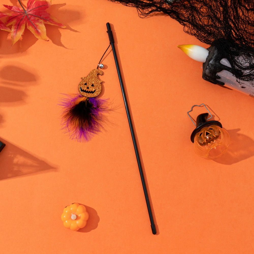 Halloween Feather Teaser Wand Toy for Cats
