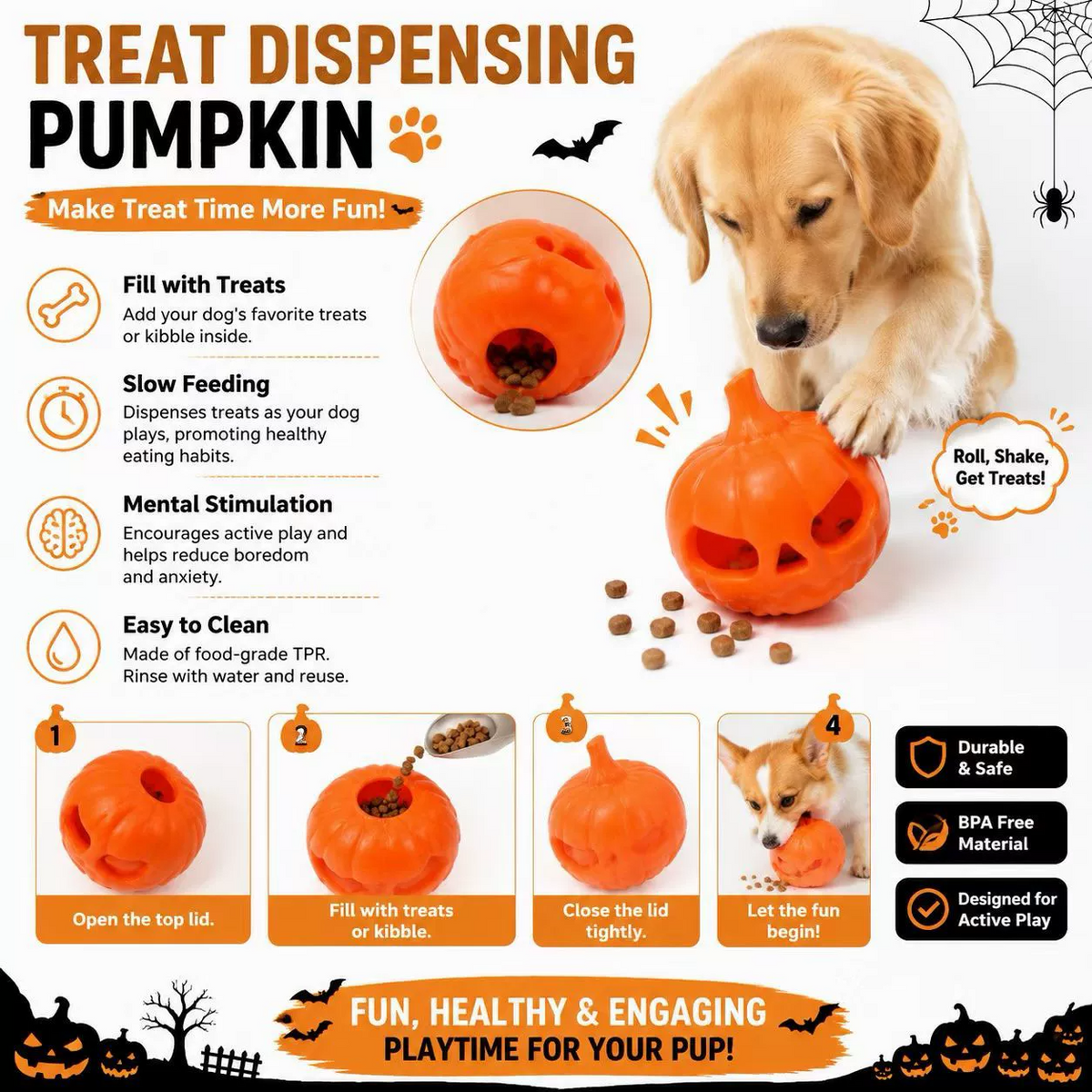 Halloween Rope Spider Dog Toy – Chew & Treat Toy
