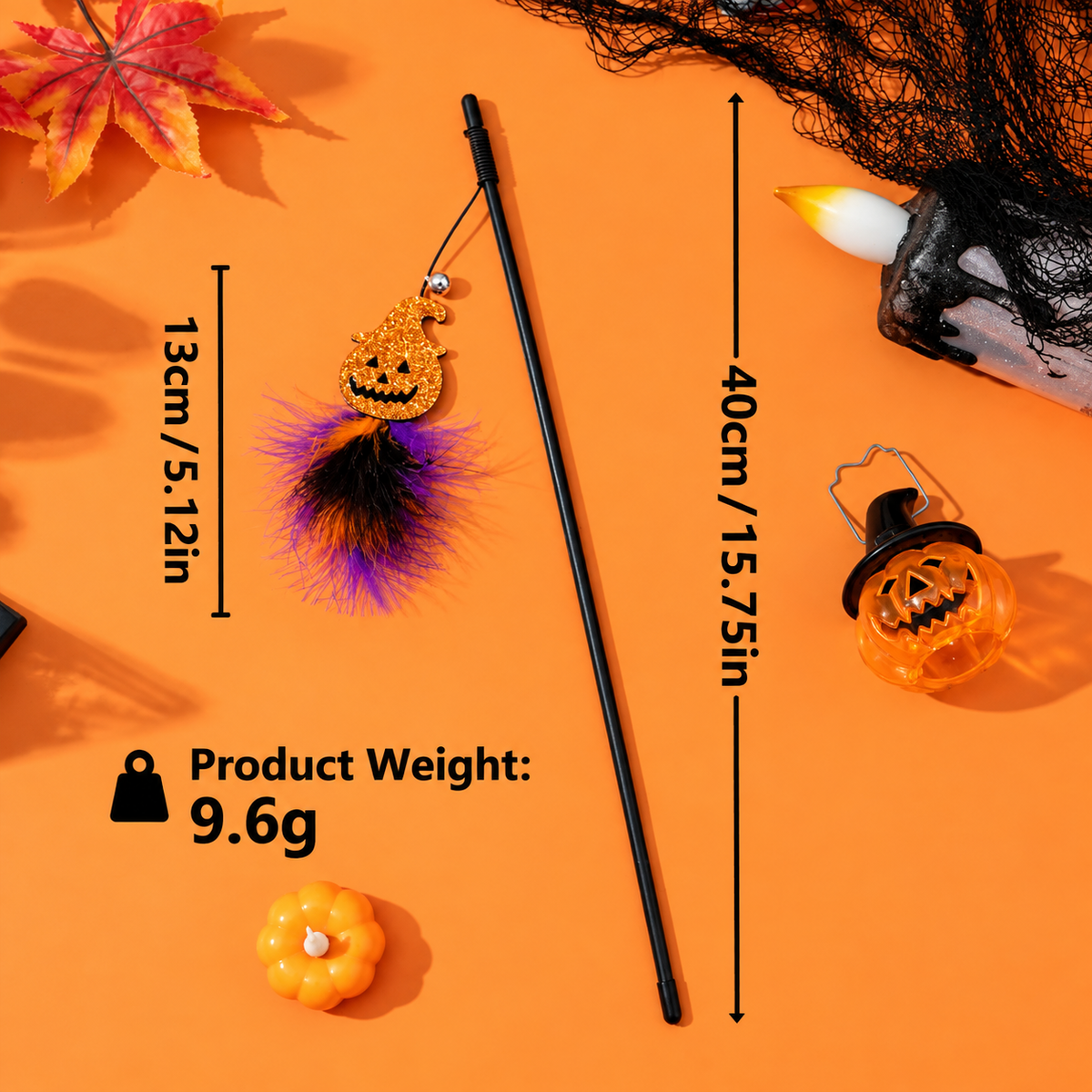 Halloween Feather Teaser Wand Toy for Cats