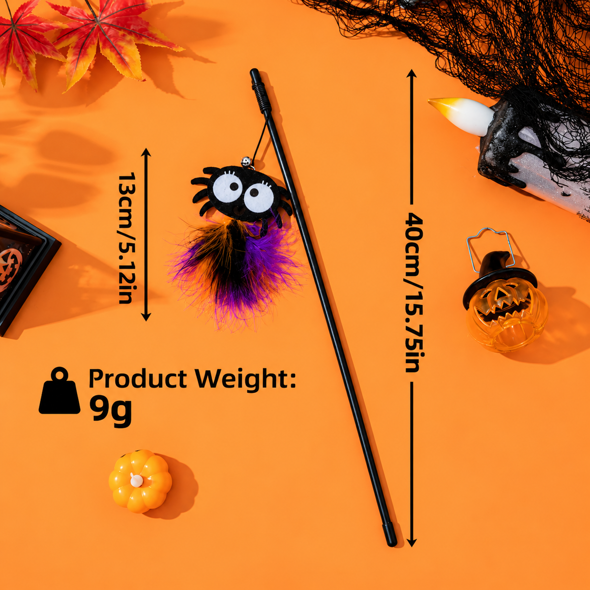 Halloween Feather Teaser Wand Toy for Cats