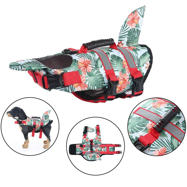 Shark Dog Life Jacket, Adjustable Pet Swimming Vest with Pearl Cotton Filling