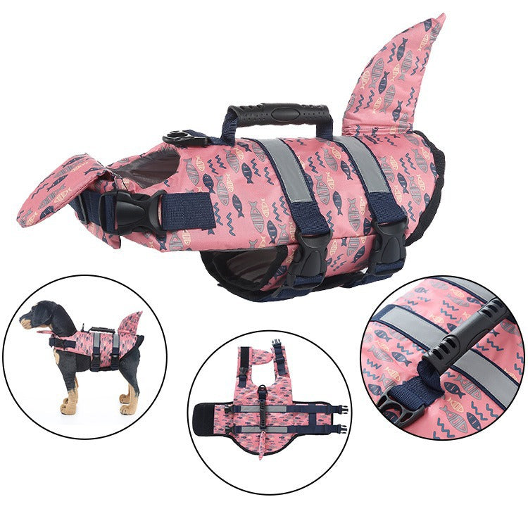 Shark Dog Life Jacket, Adjustable Pet Swimming Vest with Pearl Cotton Filling