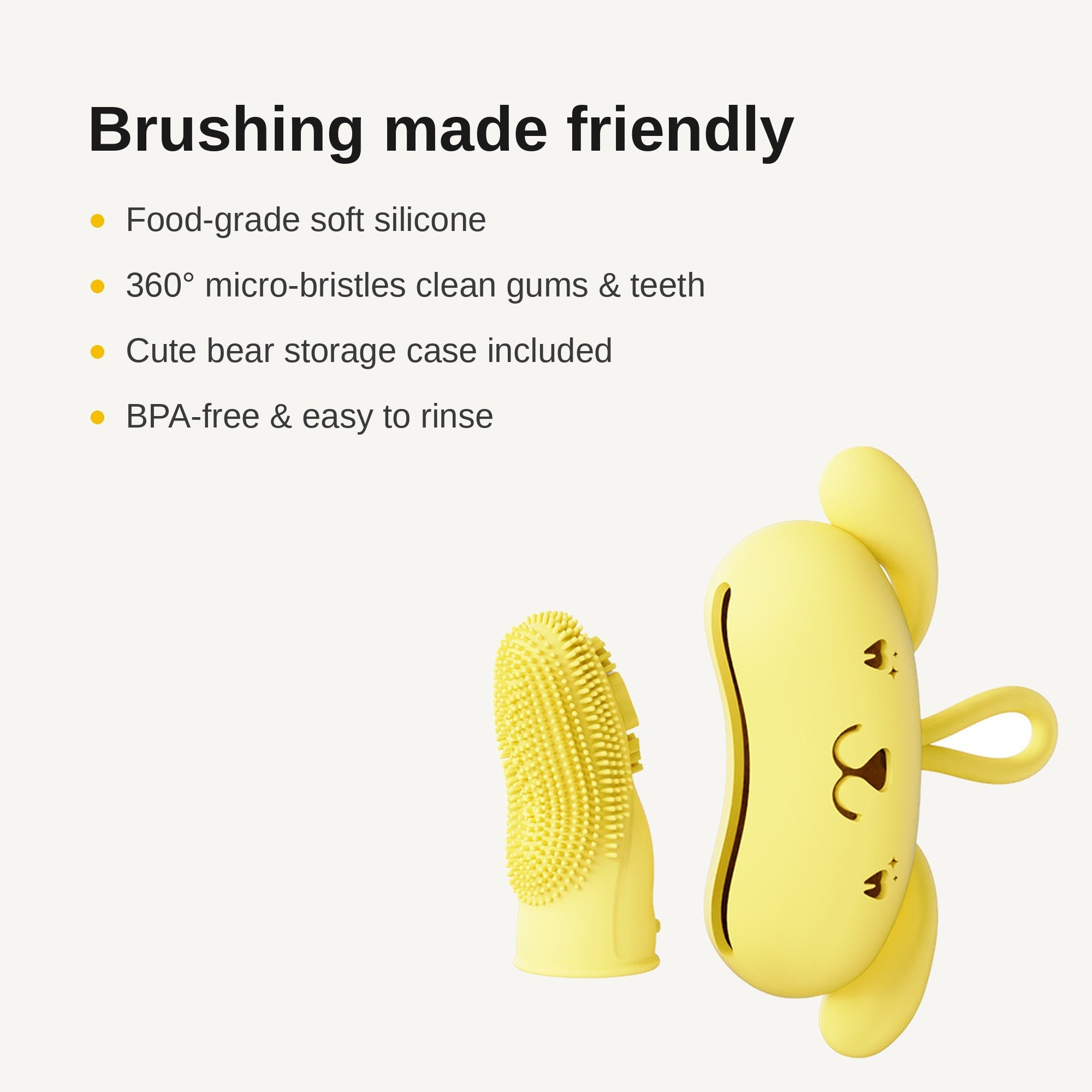 Feature highlights of pet finger toothbrush with bear case