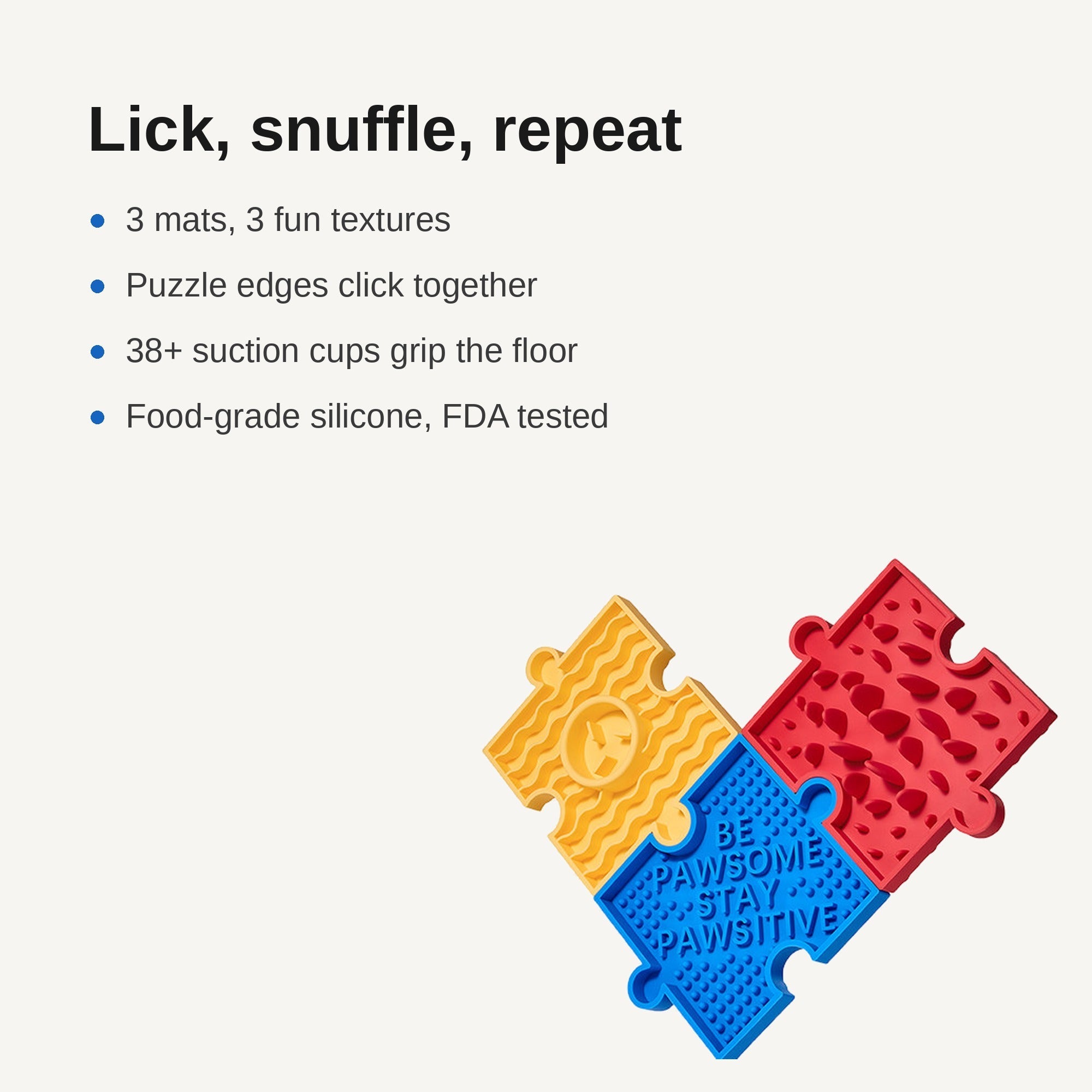 Feature highlights of puzzle lick mat set
